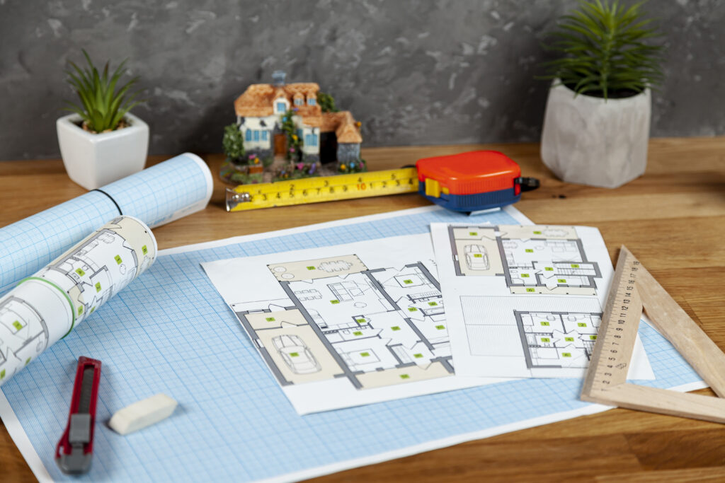 high-angle-architectural-project-desk