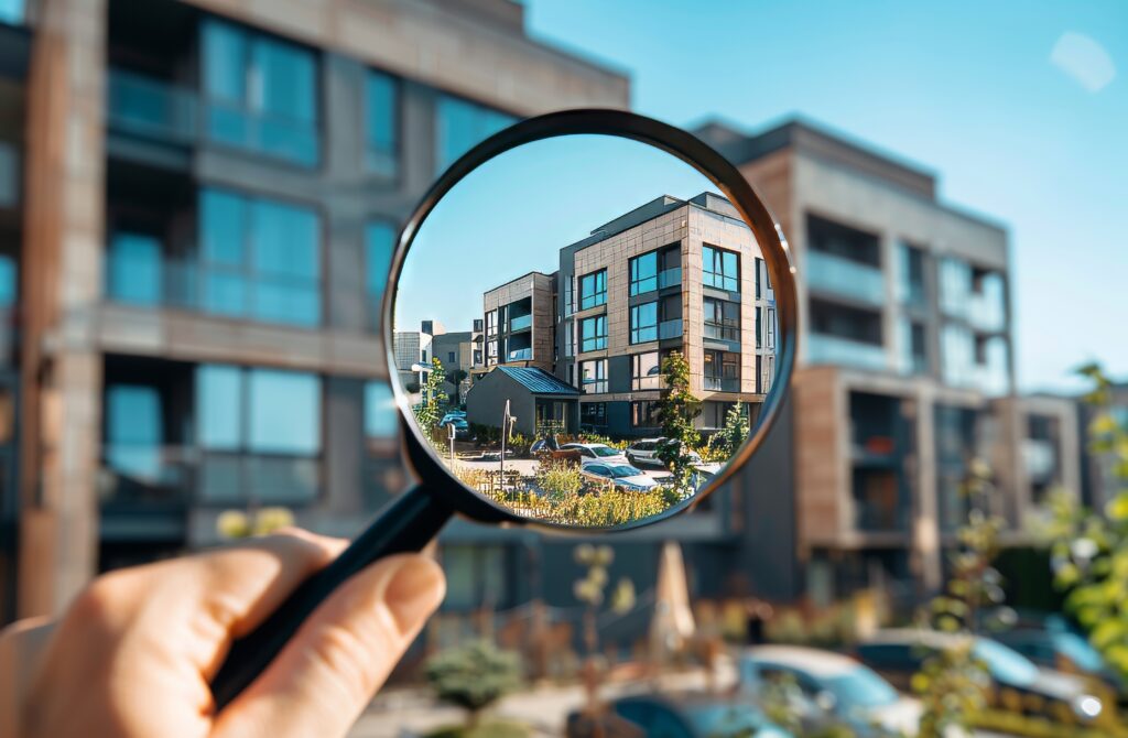 residential complex magnifying glass through